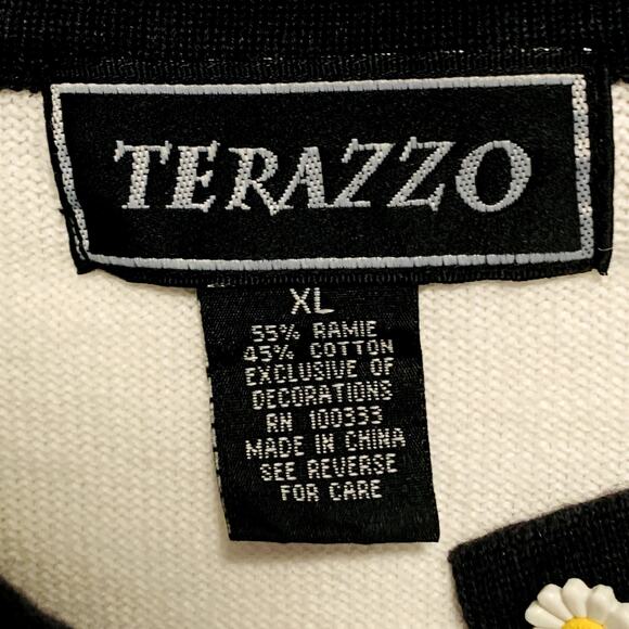 TERAZZO Cardigan XL 3D Flowers Daisy Checked Knit Sweater Button Down Rockabilly - Picture 2 of 6